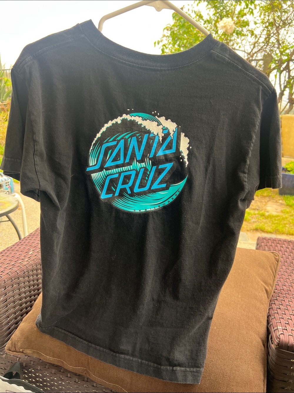 Santa Cruz Skateboards Black Tee with Teal Wave Logo